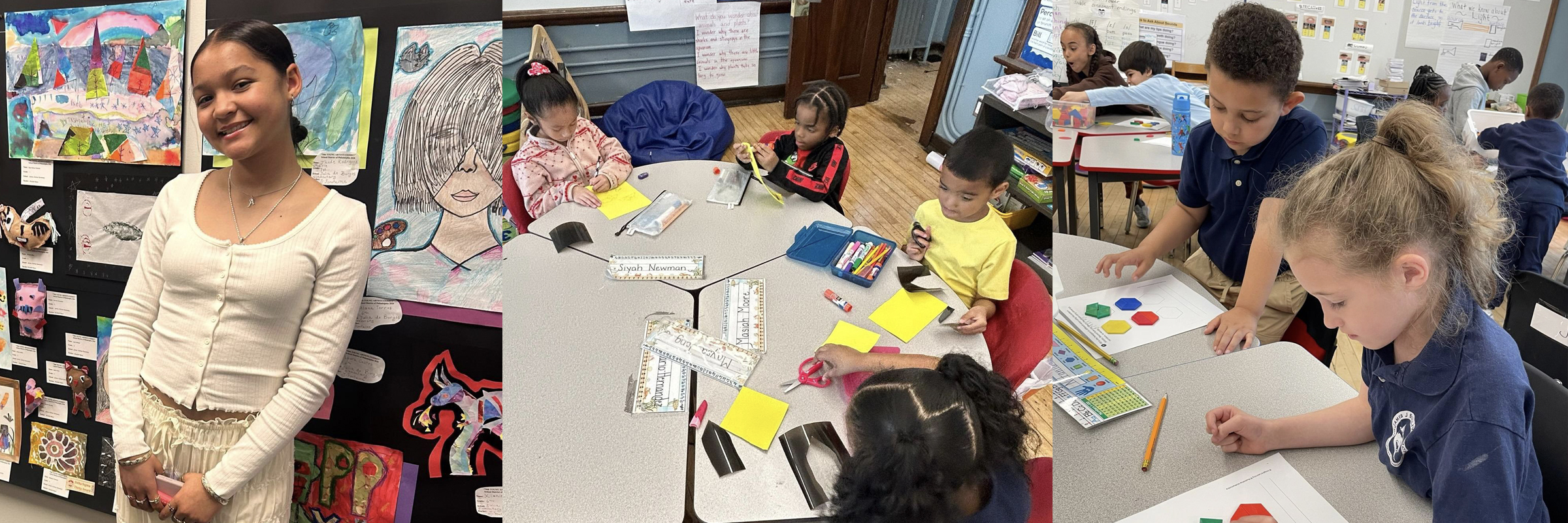 Students participating in classroom learning and creative activities at James J. Sullivan Elementary School.